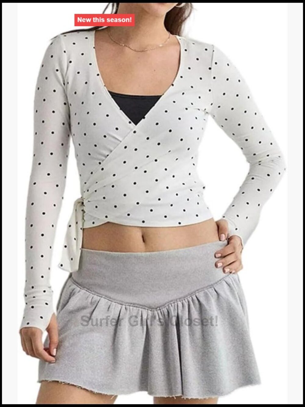 Deep V Neck Thumb Hole Long Sleeve Crop Top Slim Fit Wrap T Shirt